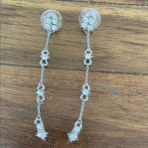 Silver-Tone Crystal Drop Long Dangle Earrings with Stud Post